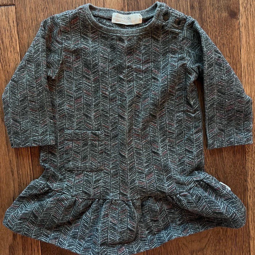 Baby girl dark grey sweatshirt dress 3-6 month Miles Baby